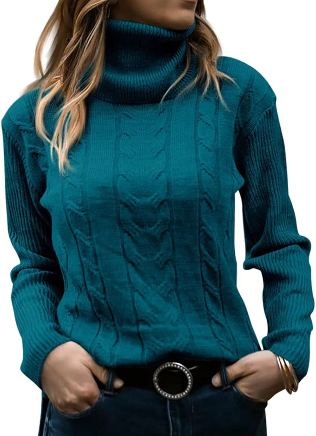 Women's Knitted Jumper Stand-up Collar Cable Knit Elegant