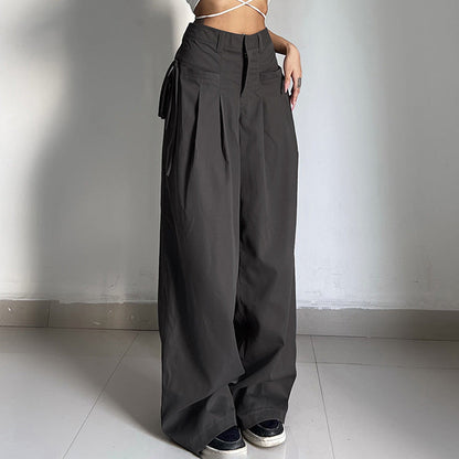 Women's Wide Leg Pleated Trousers with Pockets, Elegant
