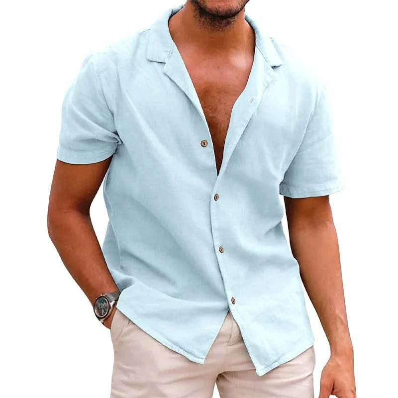 Men's Linen Shirt Summer Short Sleeve Lightweight