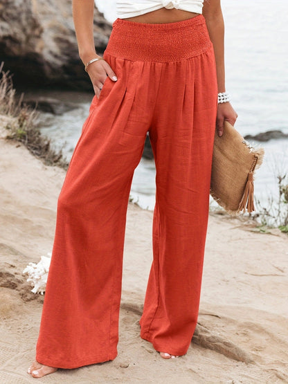 Women's Linen Trousers Wide Comfortable Pleated Skirt Effect