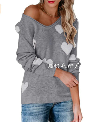 Damen Weihnachtspullover Herz Muster Festlich