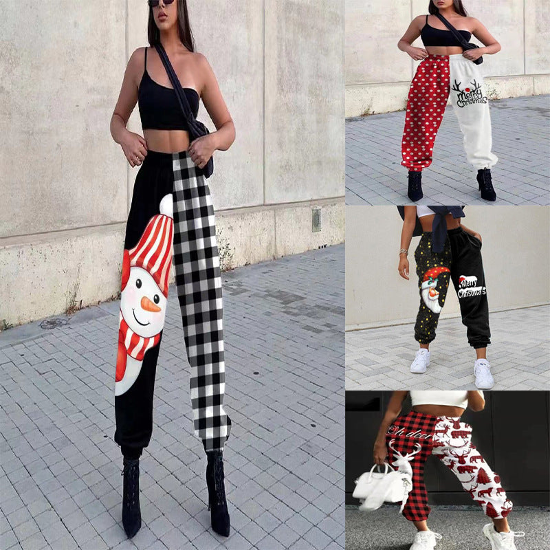 Damen Hose Schneemann Muster Winterlich - IdealeKleiden