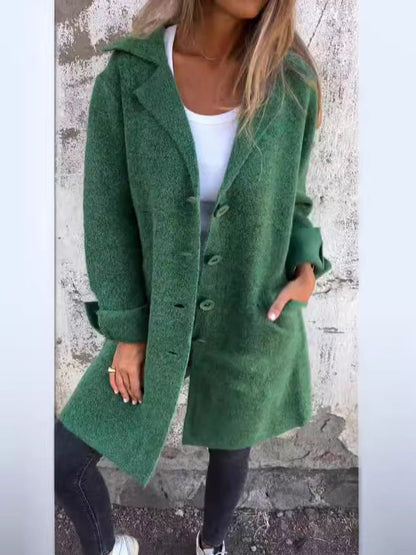 Mid-length wool coat Loose fit Elegant lapel collar