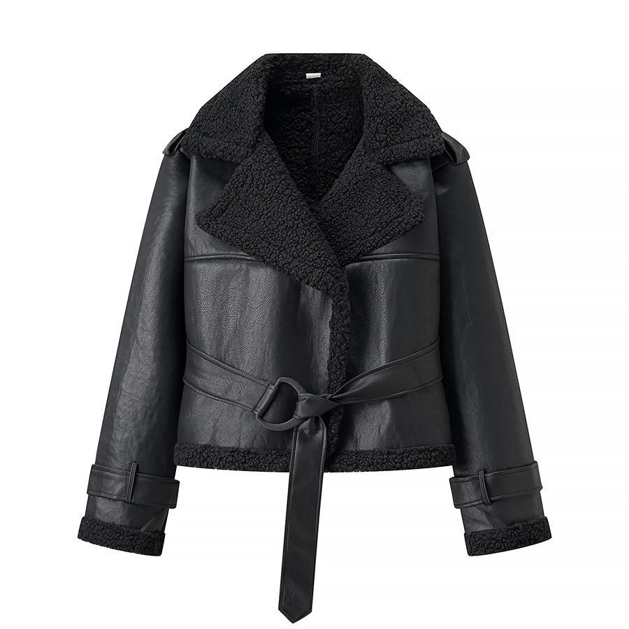 Women's Leather Jacket Teddy Lining Elegant Fitted