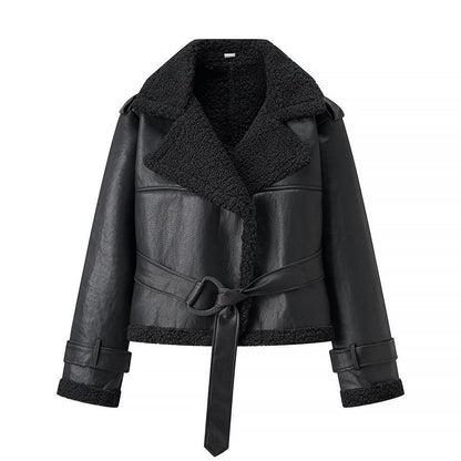 Women's Leather Jacket Teddy Lining Elegant Fitted