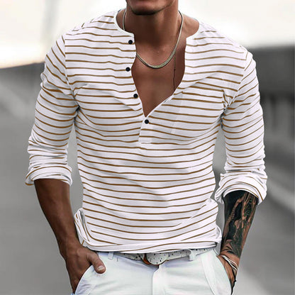 Men's Long Sleeve Striped Shirt Modern Button Closure