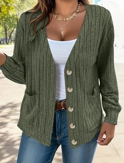 Classic Cardigan Comfortable Ribbed With Buttons