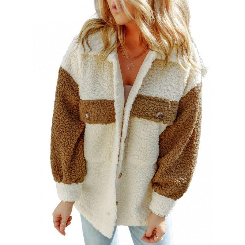 Soft Women's Teddy Jacket Contrast Sleeves Winter