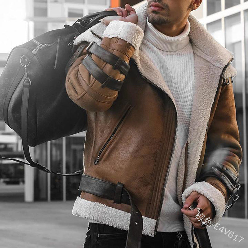 Men's Leather Jacket Luxury Faux Fur Lining Modern Design