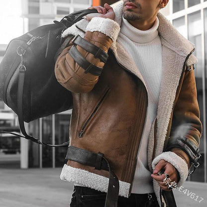 Men's Leather Jacket Luxury Faux Fur Lining Modern Design