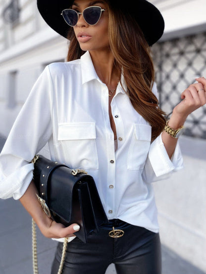Women's Blouse Elegant Classic With Chest Pockets