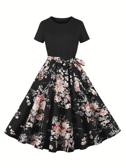 Women's Elegant Lace Contrast Bodice Dress