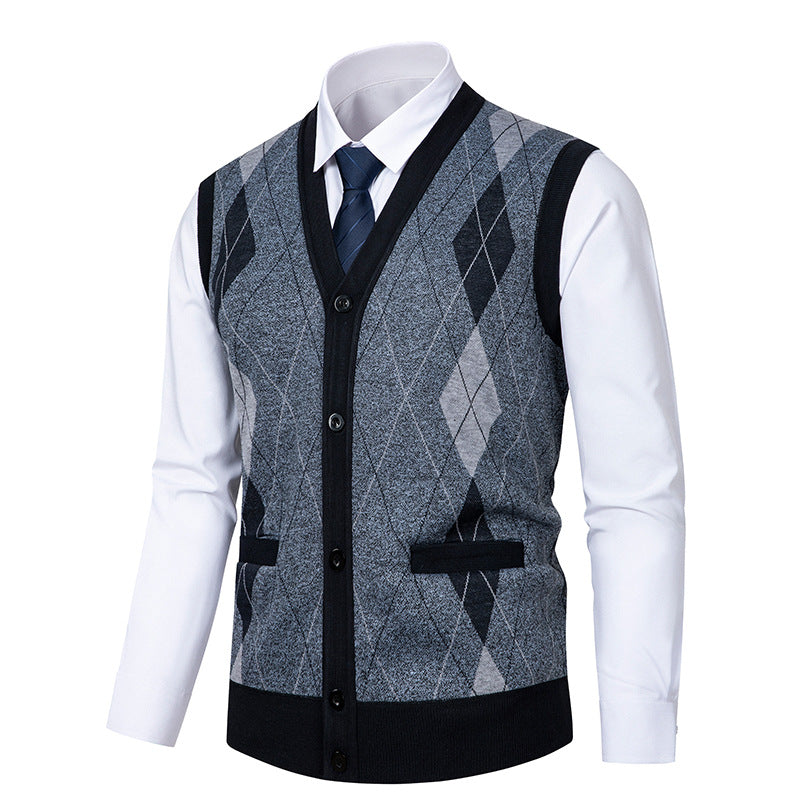 Men's Cardigan Elegant Diamond Pattern Modern