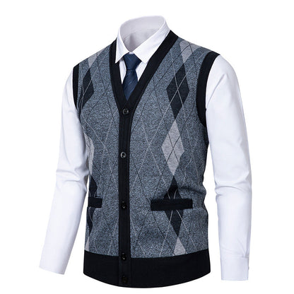 Men's Cardigan Elegant Diamond Pattern Modern