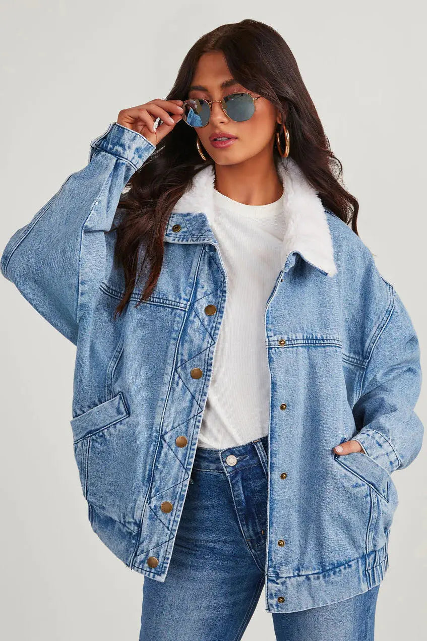 Women's Denim Jacket Fleece Collar Modern and Comfortable