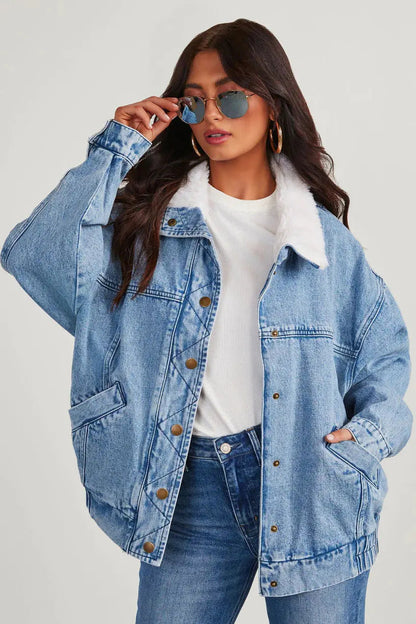 Women's Denim Jacket Fleece Collar Modern and Comfortable