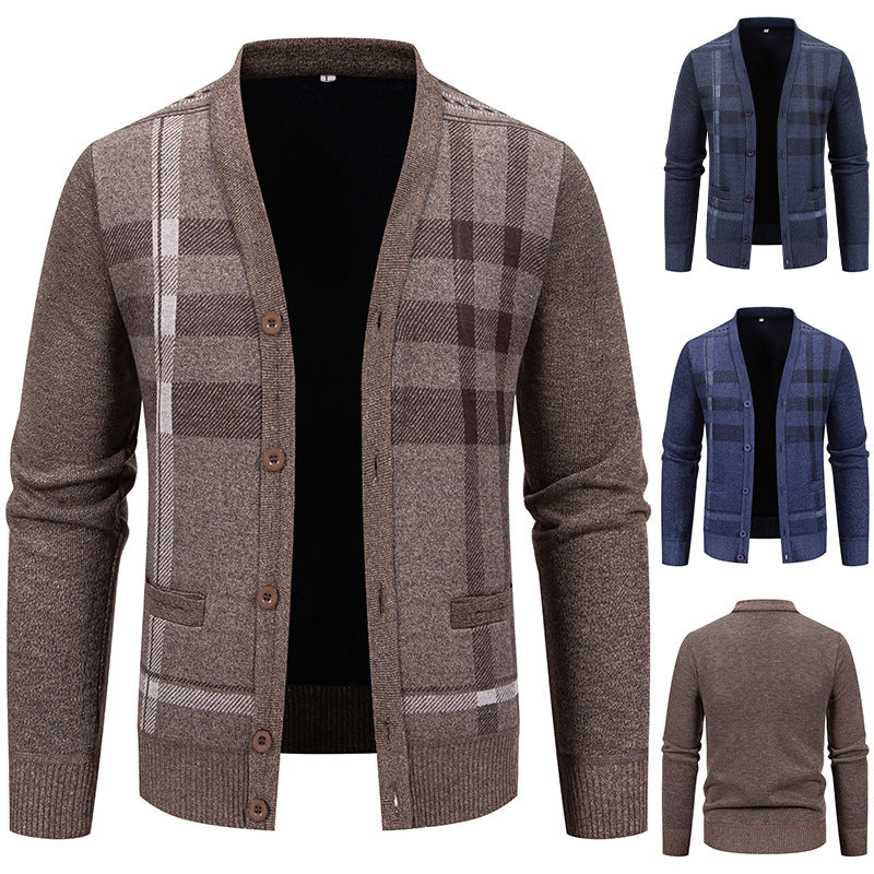 Herren Strickjacke Karo Muster Elegantes Design - IdealeKleiden