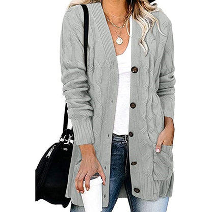 Women's Chunky Knit Cardigan with Buttons and Pockets