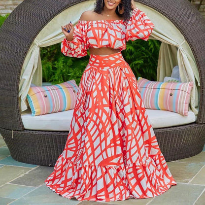 Damen Maxikleid Überschnitt Ärmel Weite Rock Sommerkleid
