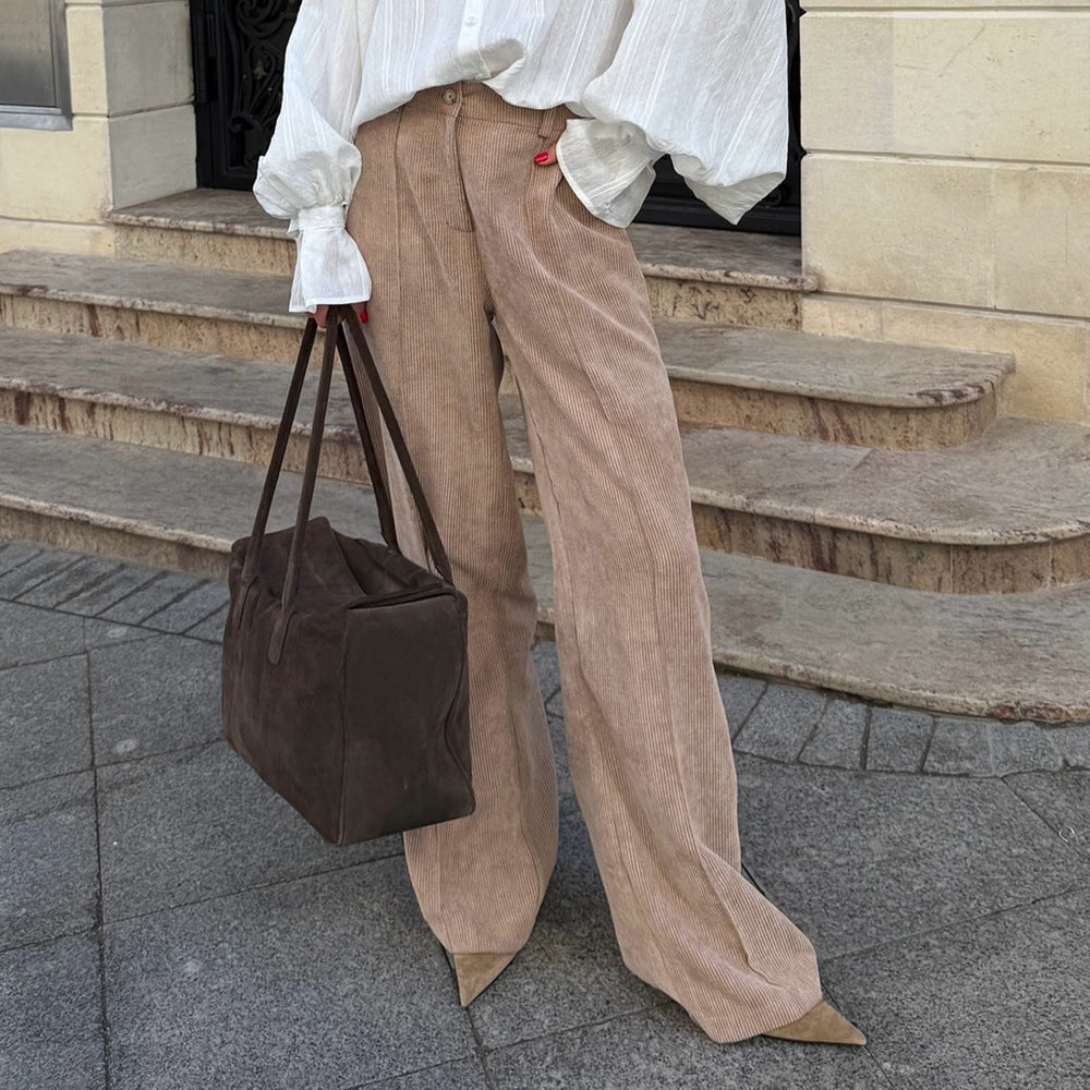Women's Corduroy Trousers Comfort Fit Wide Leg