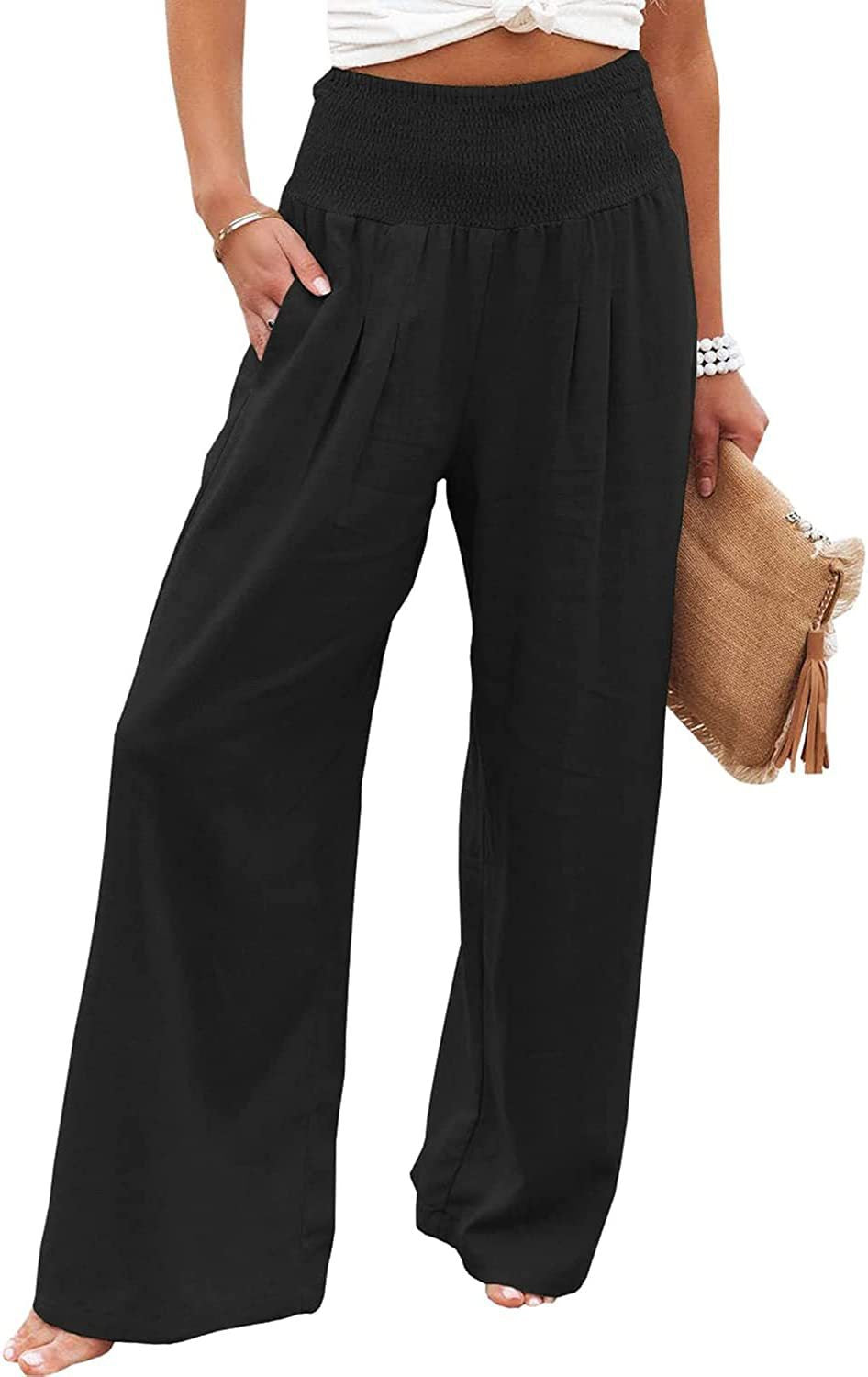Damen Leinenhose Bequem Weit Geschnitten Sommerhosentyp