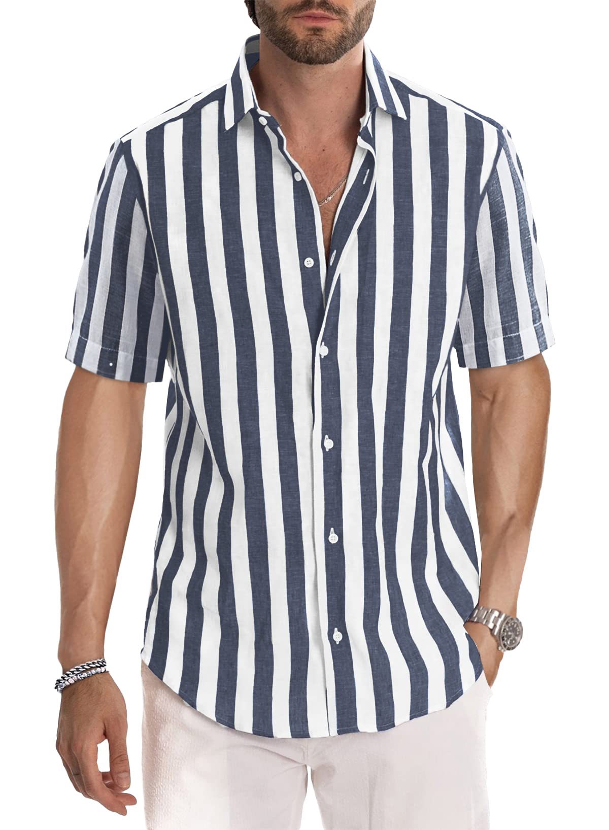 Men's Short-Sleeved Shirt Striped Modern Relaxed Fit
