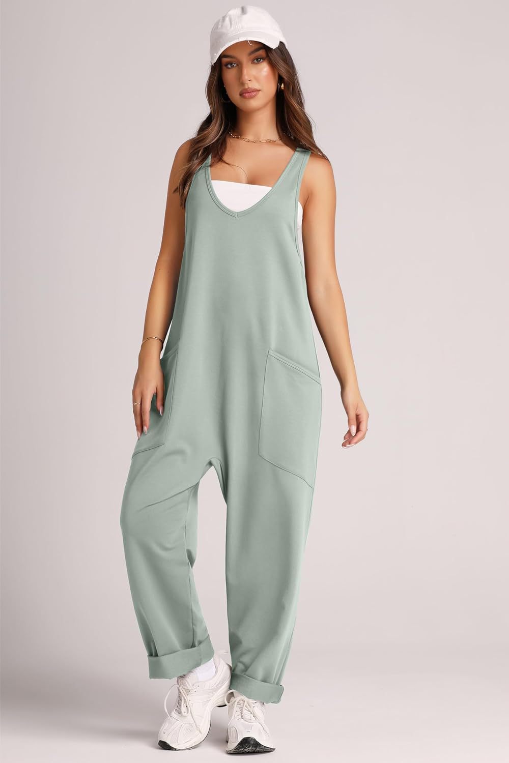 Women's Comfort Jumpsuit with Large Pockets and Stretch Fabric