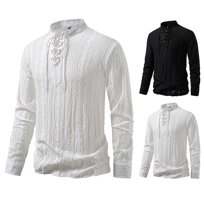Herren Langarmshirt Schnürdetail Modern Style - IdealeKleiden
