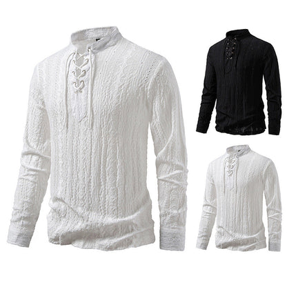 Herren Langarmshirt Schnürdetail Modern Style - IdealeKleiden