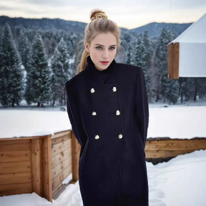 Women's Modern Wool Jacket Double-Breasted High Collar