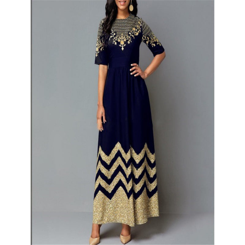 Women's Maxi Dress Elegant Gold Pattern Summer Dress