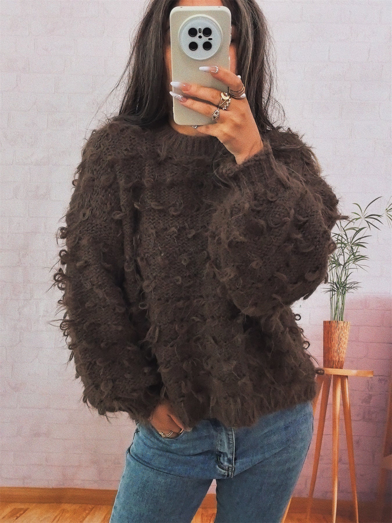 Damen Oversized Pullover Großzügig Strukturiert Elegant