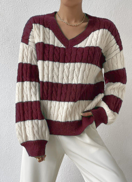 Women's V-Neck Long-Sleeved Knitted Sweater Elegant Design
