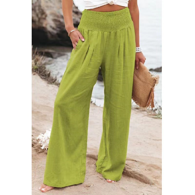 Women's Linen Trousers Wide Comfortable Pleated Skirt