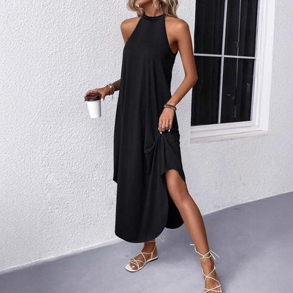 Damen Sommer Maxikleid Elegant Halterneck mit Taschen - IdealeKleiden