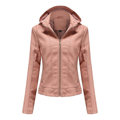 Women's Leather Jacket Elegant Cut With High Collar