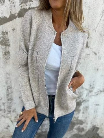 Warme Strickjacke Wollmischung mit Reißverschluss
