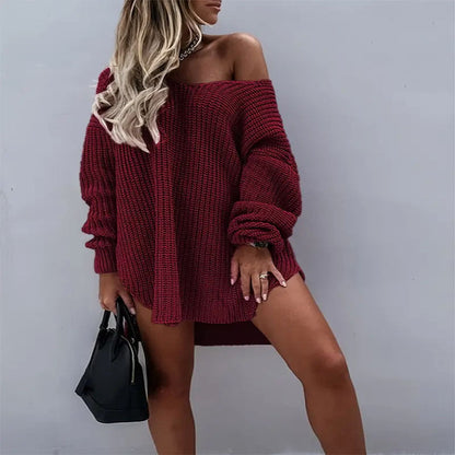 Damen Strickkleid Oversized Bequem Weite Passform