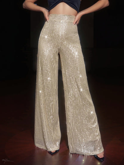 Women's High Shine Sequin Design Palazzo Trousers