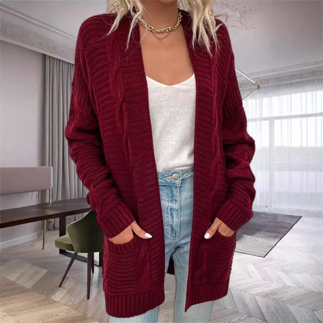 Oversized Cardigan Wool Blend Chunky Knit with Pockets
