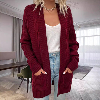 Oversized Cardigan Wool Blend Chunky Knit with Pockets