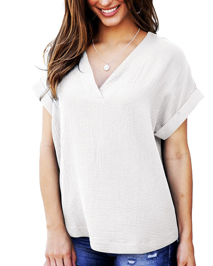 Damen T-Shirt Lässig V-Ausschnitt Lockeres Design