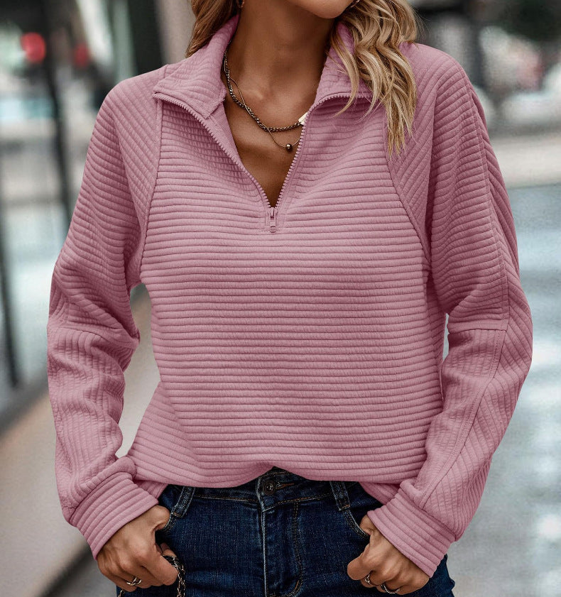 Stylish Pullover with Collar Zipper