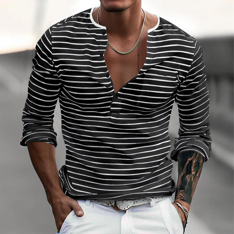 Men's Long Sleeve Striped Shirt Modern Button Closure