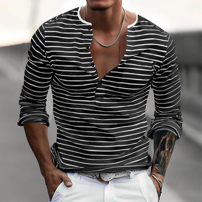 Men's Long Sleeve Striped Shirt Modern Button Closure