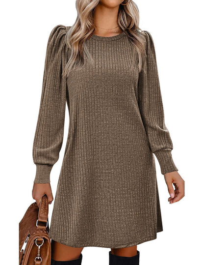 Women's Sweater Dress Ruffle Details Side Pockets