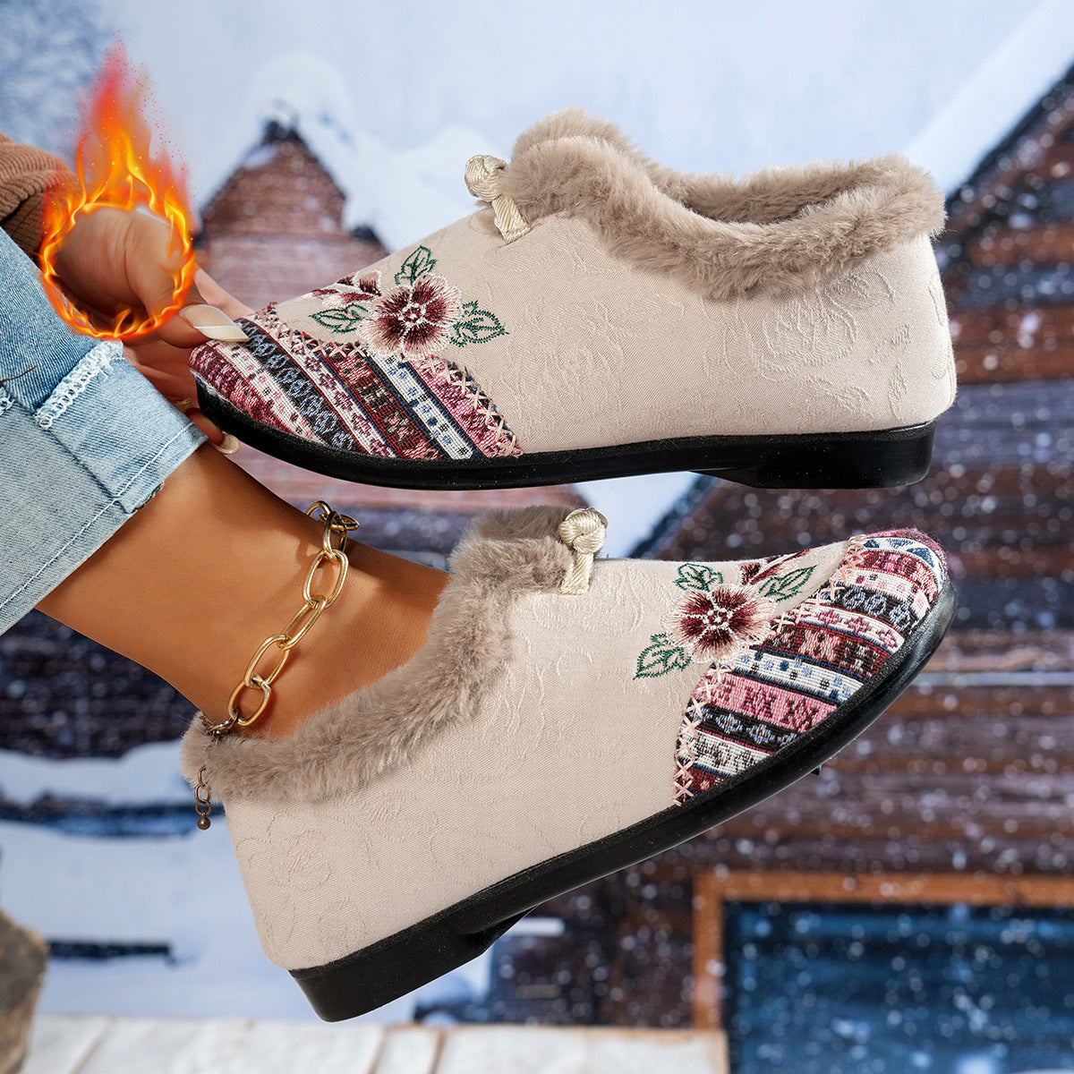 Women's Slippers Soft Fleece Floral Pattern