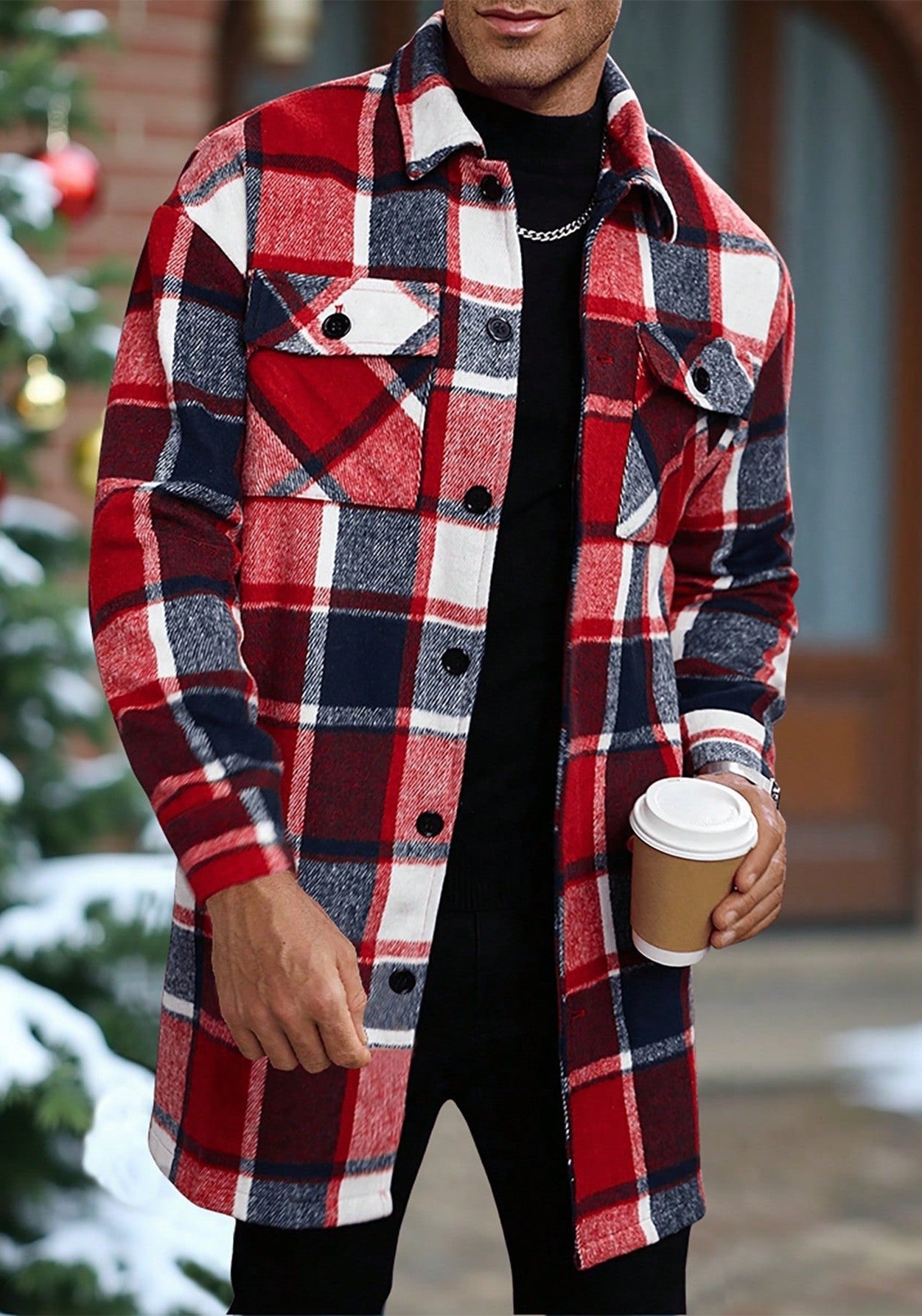 Herren Flanelljacke Kariert Modern Schnitt