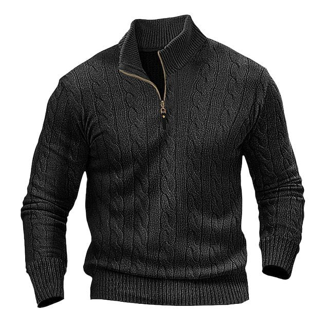 Men's Modern Cable Knit Jumper Open Collar