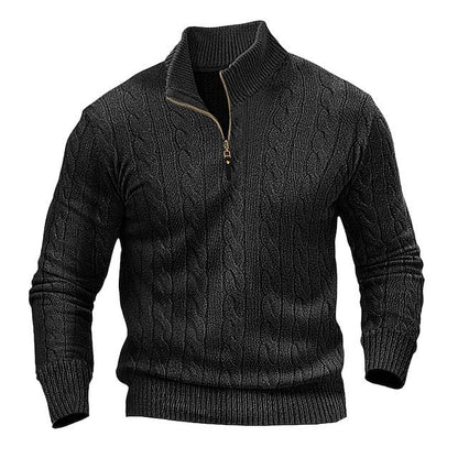 Men's Modern Cable Knit Jumper Open Collar